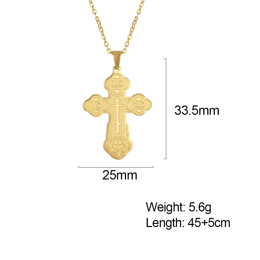 Dawapara Eastern Orthodox Serbian Cross Pendant Necklace Stainless Steel Jewelry Talisman Charm Necklaces
