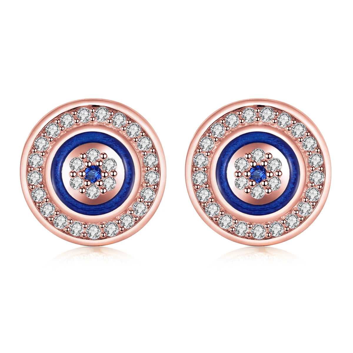 Kaletine Lucky Evil Eye Earring 925 Sterling Silver Stud Earrings For Women Blue Crystal Fatima Lucky Turkey Jewelry Rose Gold Color