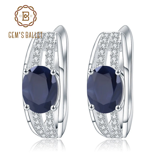 GEM'S BALLET 3.32Ct Natural Blue Sapphire Gemstone Earrings 925 Sterling Silver Vintage Stud Earrings for Women Fine Jewelry Default Title