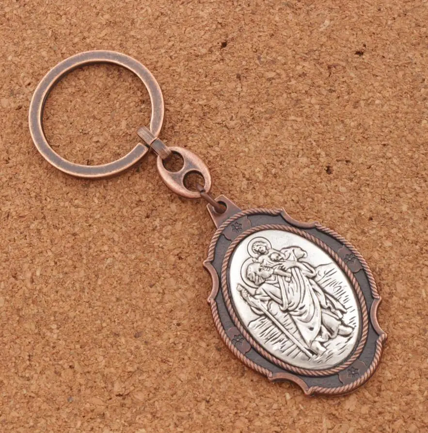1Pcs St. Christopher Medal Keychain Patron Saint Of Travelers and Motorists 2Inches Large Auto Car Protection Key Ring K1741 CS