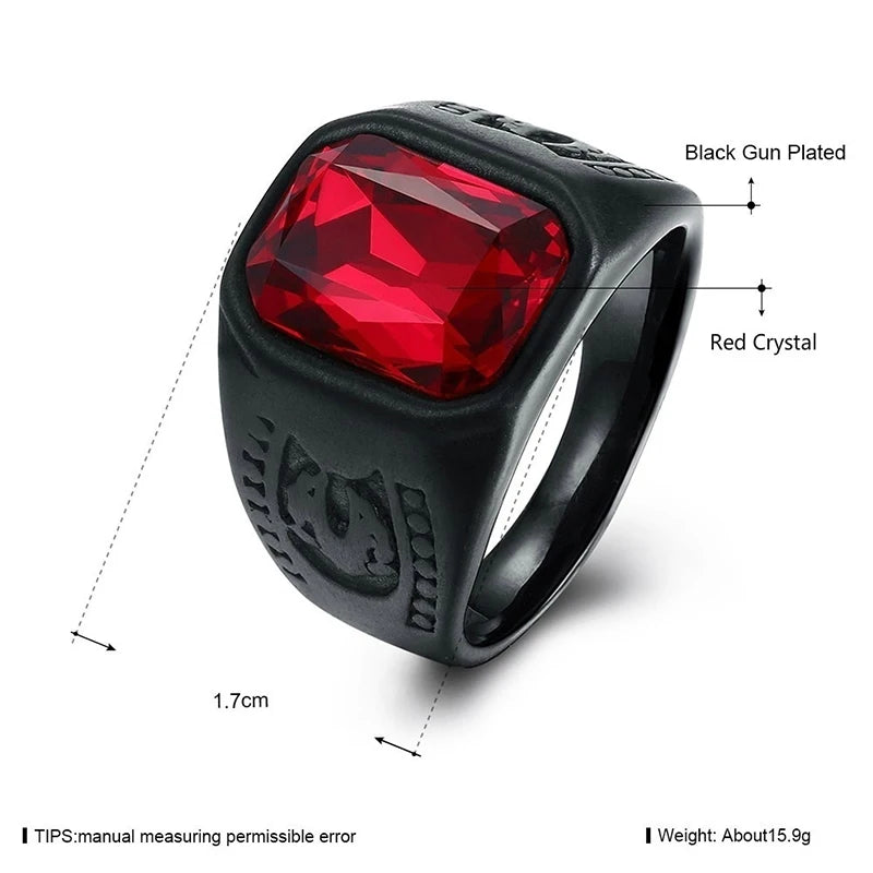 Fashion Red Stone Crystal Black Finger Rings For Men Women Gothic Punk Wedding Ring Party Jewelry Wholesale