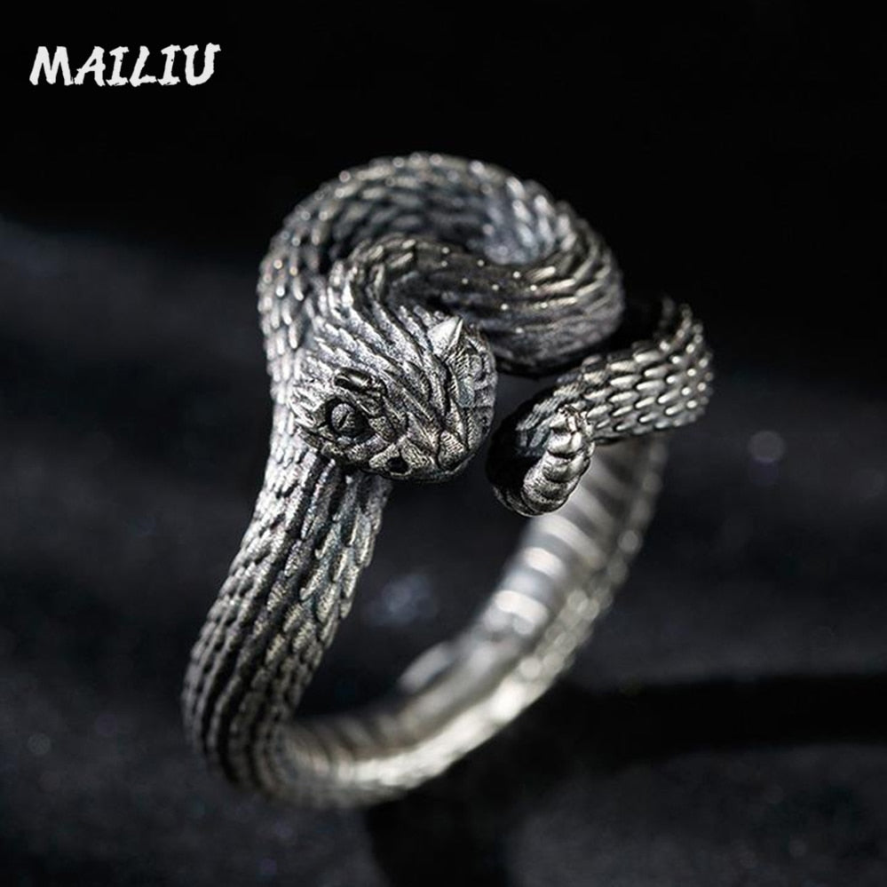 Rattlesnake Ring Vintage Silver Plated Snake Ring Motorcycle Party Punk Domineering Ring Women Men Ring Cool Hip Hop Jewelry Default Title