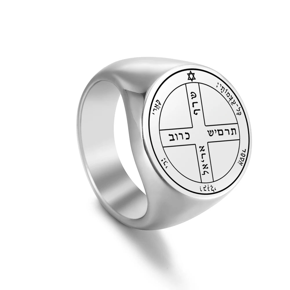 Dawapara Solomon Rings for Men Talisman Key of Solomon Amulet Punk Ring Stainless Steel Jewelry