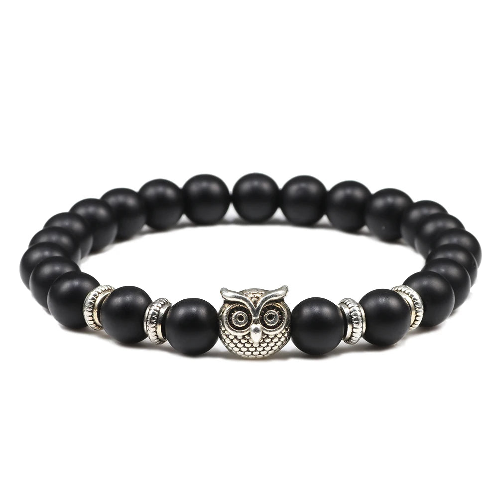 Handmade Yoga Owl Natural Stone Beaded Strand Charm Bracelets Men Women Jewelry Bracelet Bangles Buddha Best Gift Pulsera Hombre