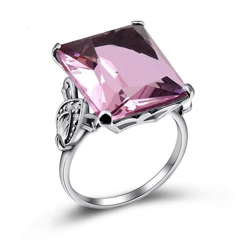 Szjinao Real 925 Sterling Silver Women Ring Garnet Vintage Square Gemstone Autrichien Edward Antique 2020 Jewelry Grosses Bagues Pink Crystal
