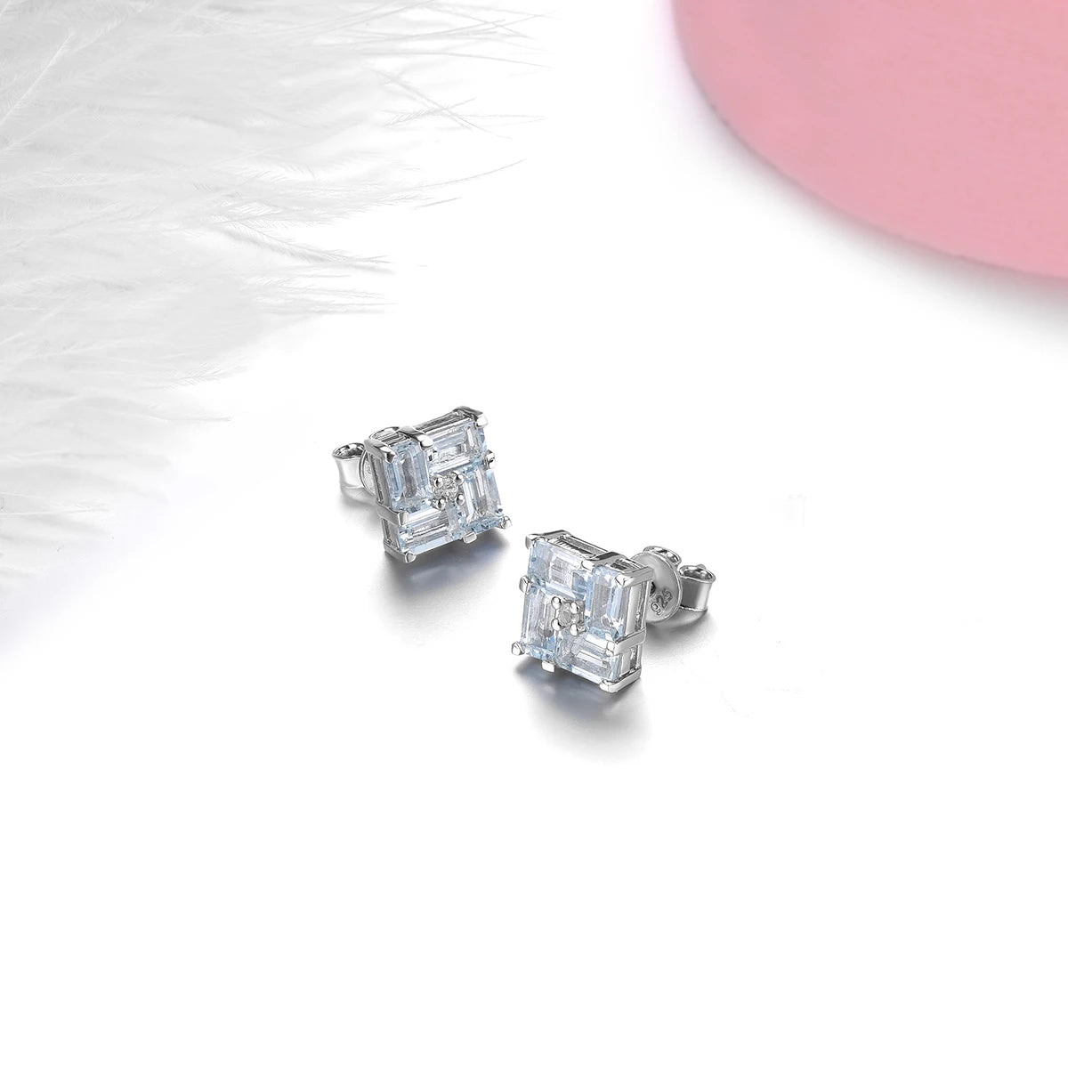 Stock Clearance Genuine Aquamarine Sterling Silver Stud Earrings 2 Carats Light Blue Gemstone Women Exquisite Style S925 Jewelry