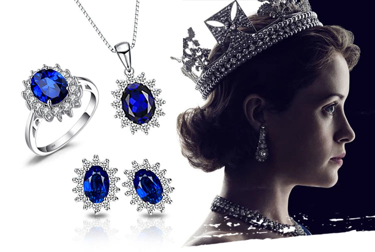 JewelryPalace Princess Diana Created Blue Sapphire 925 Sterling Silver Engagement Ring Ruby Natural Amethyst Citrine Blue Topaz