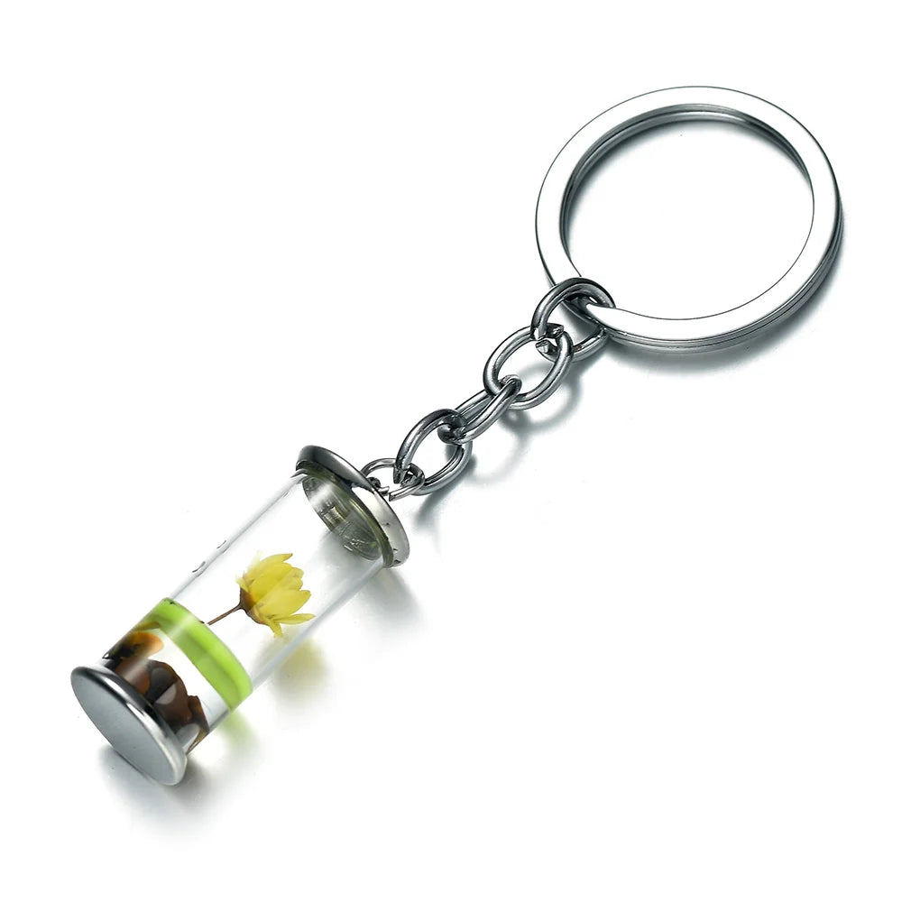 Fashion Natural Eternal Flower Keychain Dried Flower Plants Key Chains Wishing Bottle Keyrings Key Holder Women Bags Accessories 10 CHINA