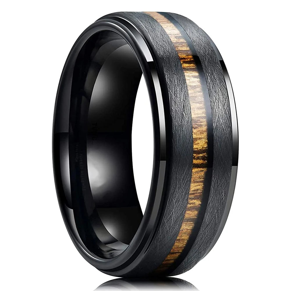 2025 Trendy 8mm Black Titanium Wedding Stainless Steel Rings For Men Inlay Colorful Abalone Shell Ring Men Wedding Band Jewelry