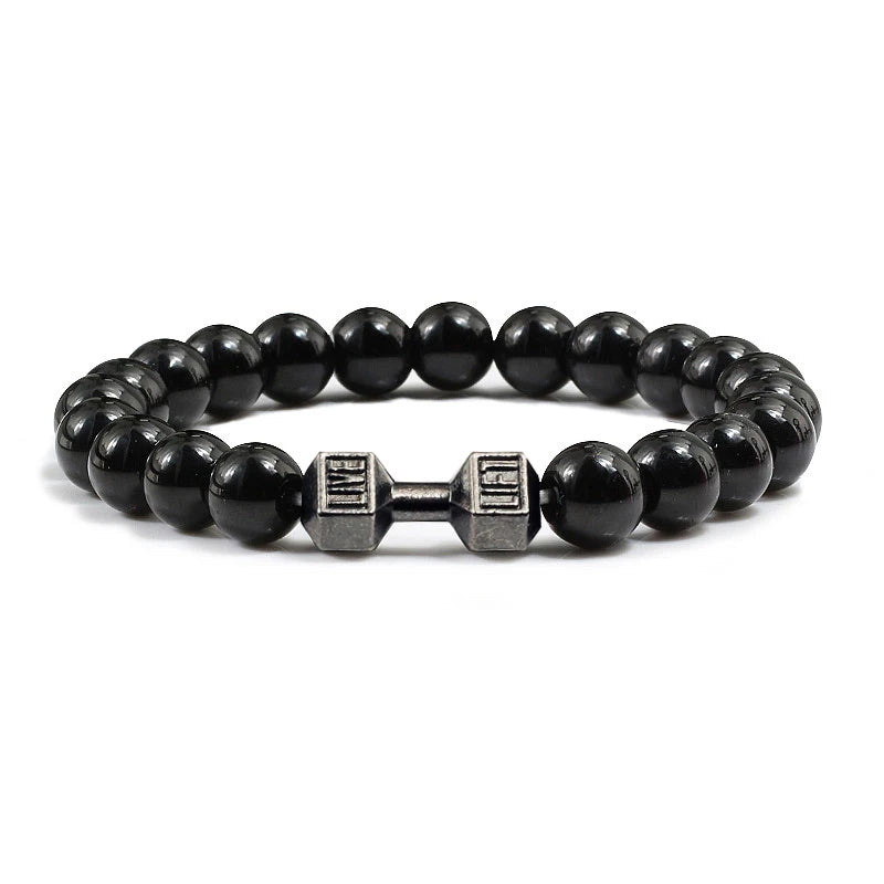 Black Weathered  Wristband Adjustable Barcelets For Women Men Beads Bracelet Dumbbell Mens Fashion Yoga Jewelry Original Bangles