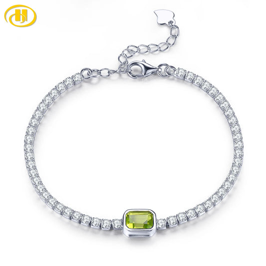 Natural Peridot Sterling Silver Bracelet S925 Jewelry 1.23 Carats Genuine Colorful Gemstone Classic Simple Style Top Quality