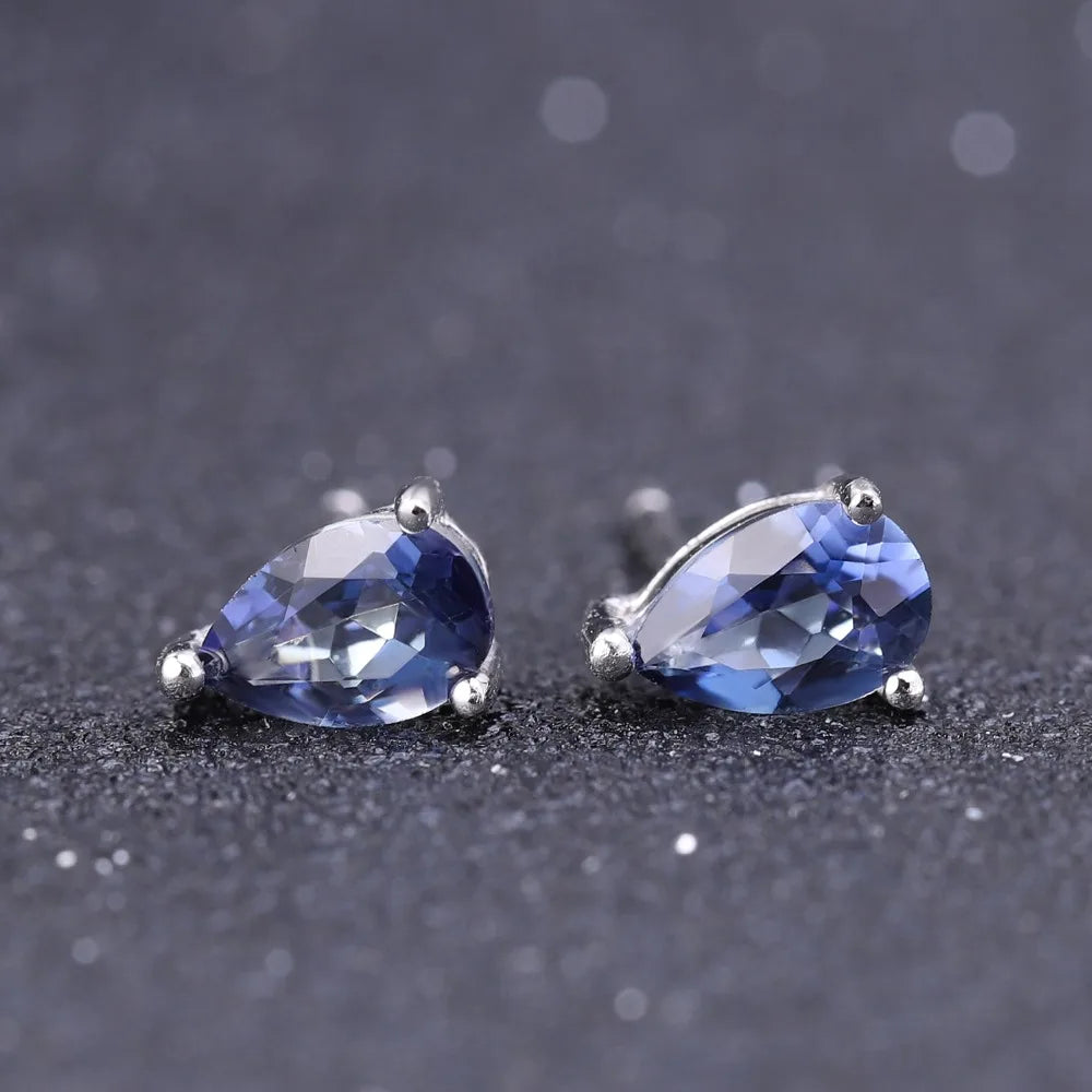 Gem's Ballet 4*6mm 0.99Ct Natural Swiss Blue Topaz Gemstone Stud Earrings 925 Sterling Silver Fashion Jewelry for Women