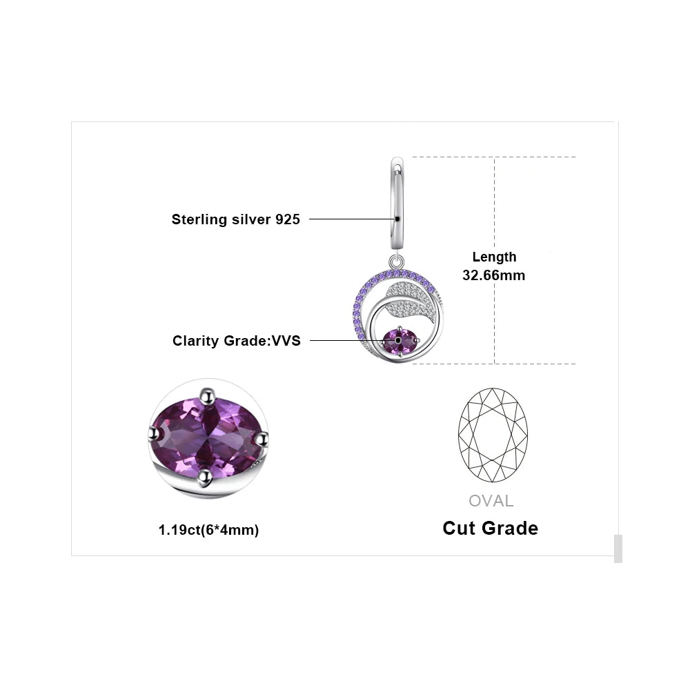 JewelryPalace Leaf 1.2ct Created Alexandrite Sapphire 925 Sterling Silver Drop Earrings for Women Purple Gemstone Jewelry Gift