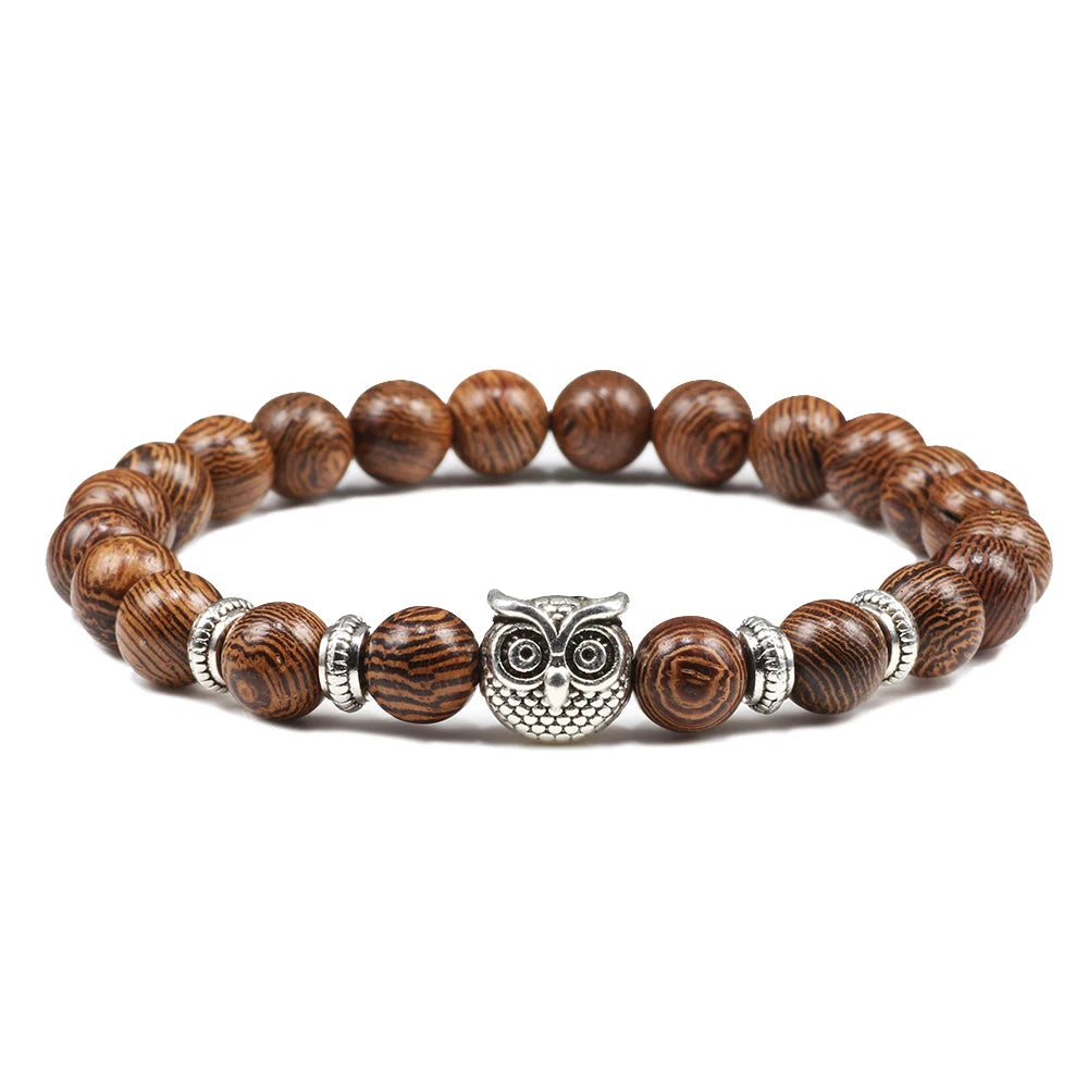 Handmade Yoga Owl Natural Stone Beaded Strand Charm Bracelets Men Women Jewelry Bracelet Bangles Buddha Best Gift Pulsera Hombre