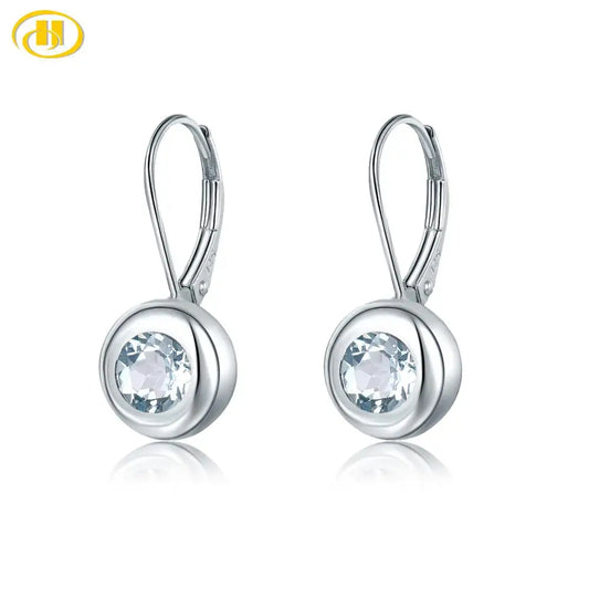 Hutang Natural Aquamarine Women's Clip Earrings Solid 925 Sterling Silver Blue Gemstone Fine Elegant Bridal Jewelry New Arrival Default Title
