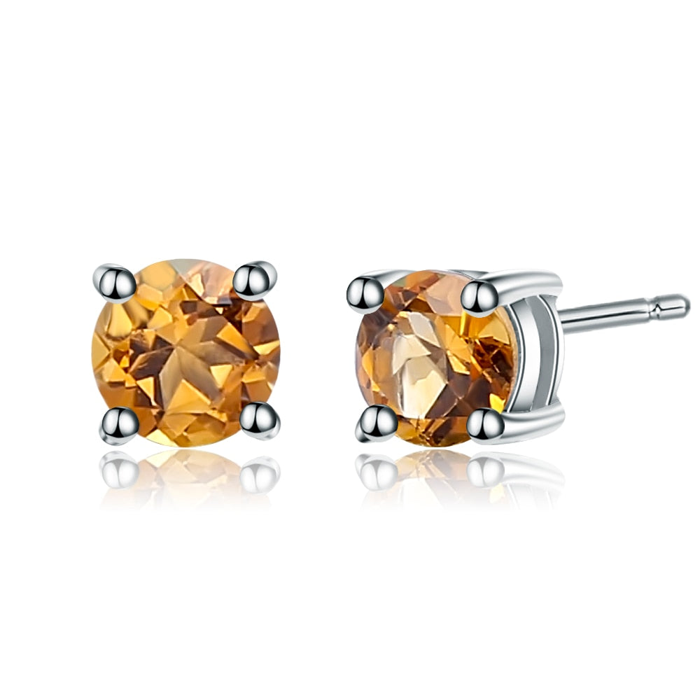 Gem&#39;s Ballet 5mm 1.28Ct Round Natural Red Garnet Gemstone Stud Earrings Genuine 925 Sterling Silver Fashion Jewelry for Women Citrine