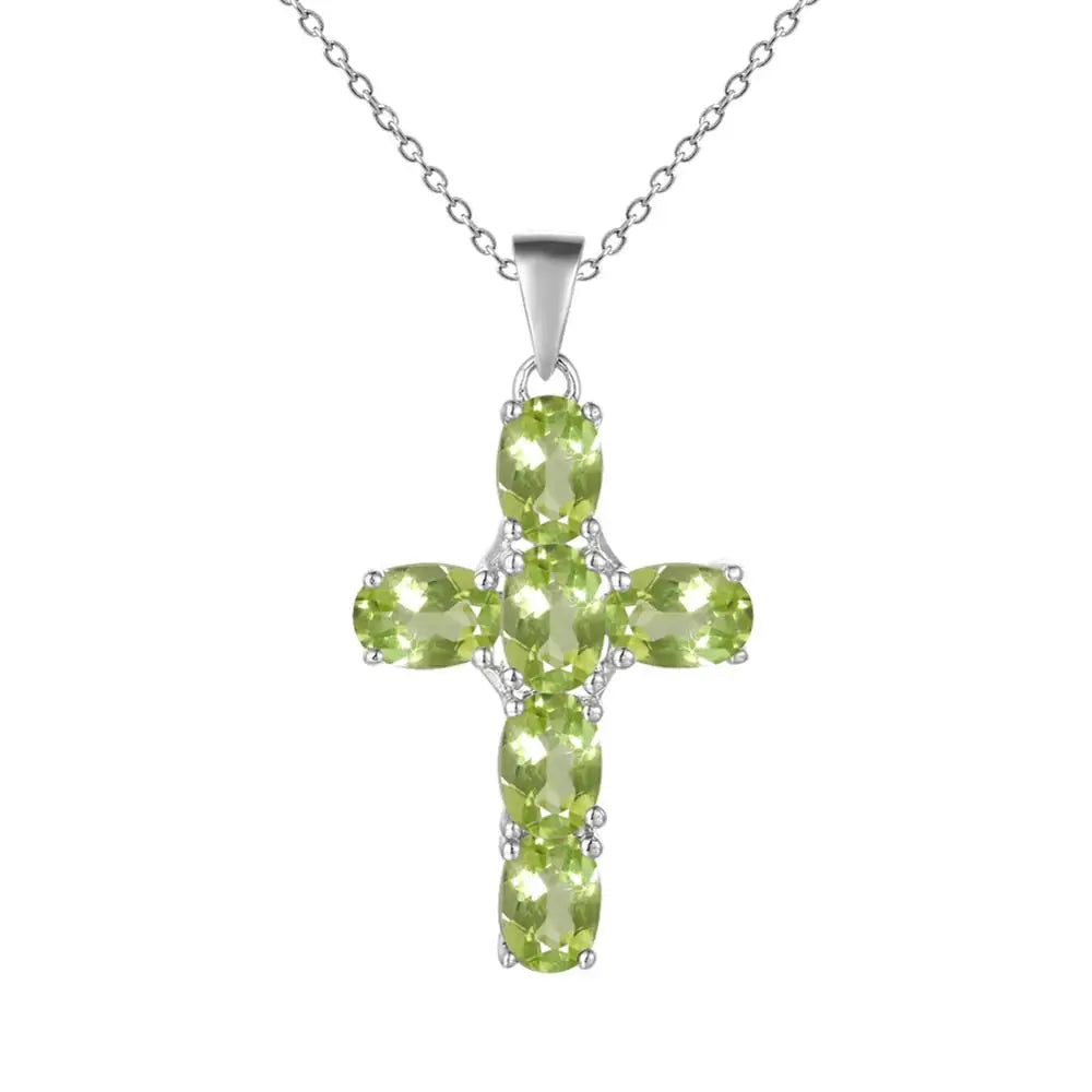 GEM'S BALLET 925 Sterling Silver Cross Necklace For Women Natural Amethyst Topaz Gemstone Pendant Necklace Fine Jewelry 2021 NEW Peridot 45cm CHINA