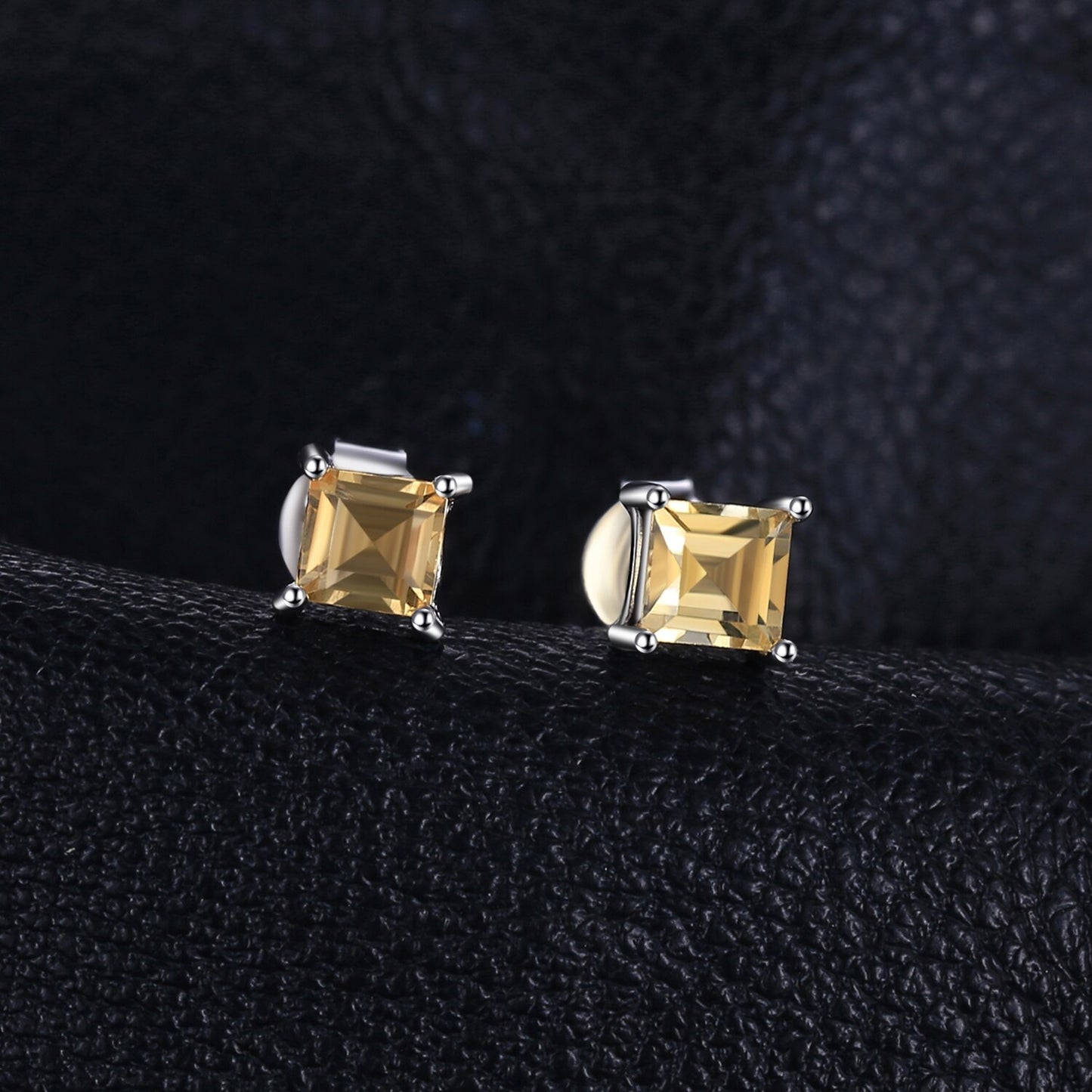 JewelryPalace Square Natural Yellow Citrine 925 Sterling Silver Stud Earrings for Women Fashion Princess Gemstone Earrings