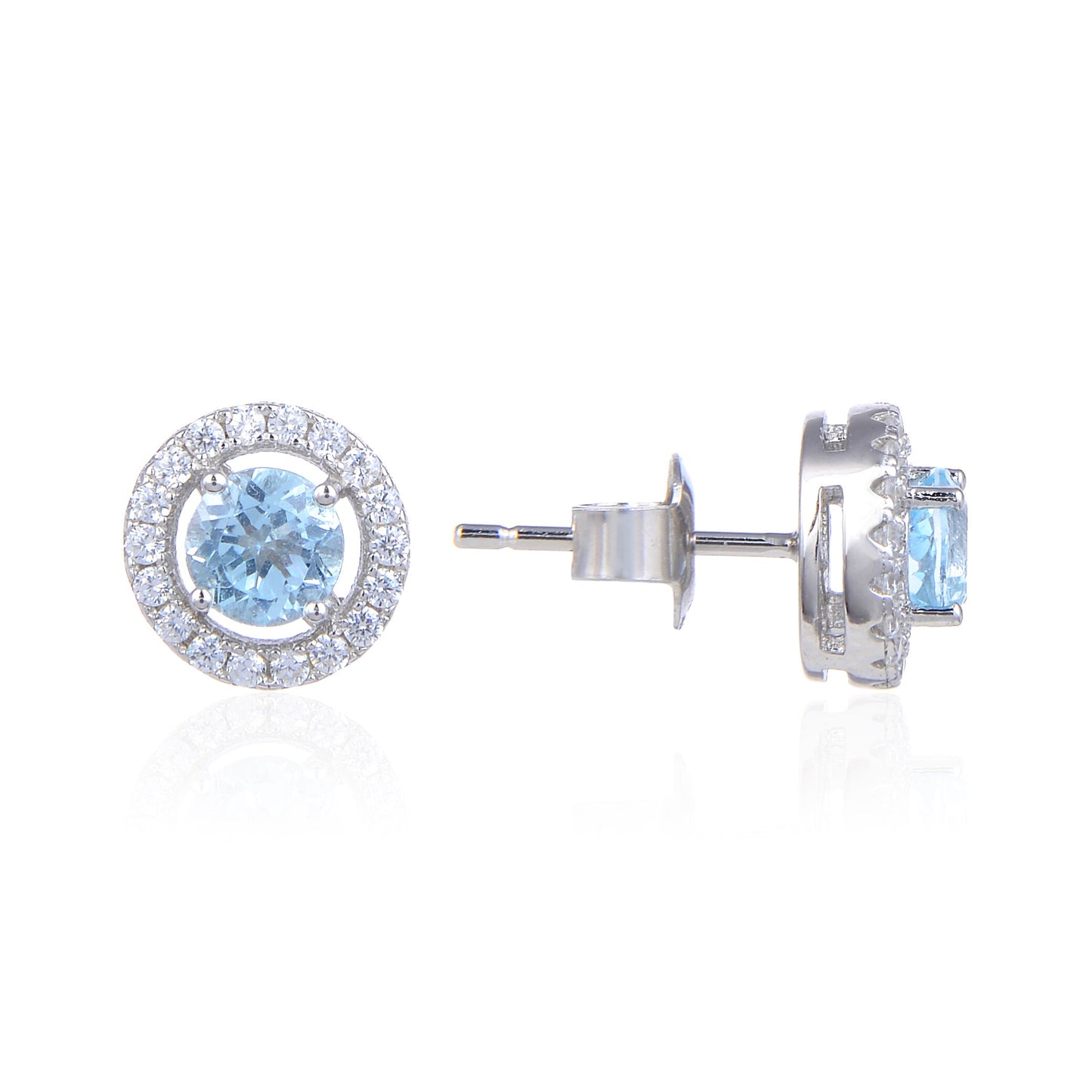 GEM&#39;S BALLET Natural Sky Blue Topaz Birthstone Halo Earrings For Women 925 Sterling Silver Classic Stud Earrings Fine Jewelry