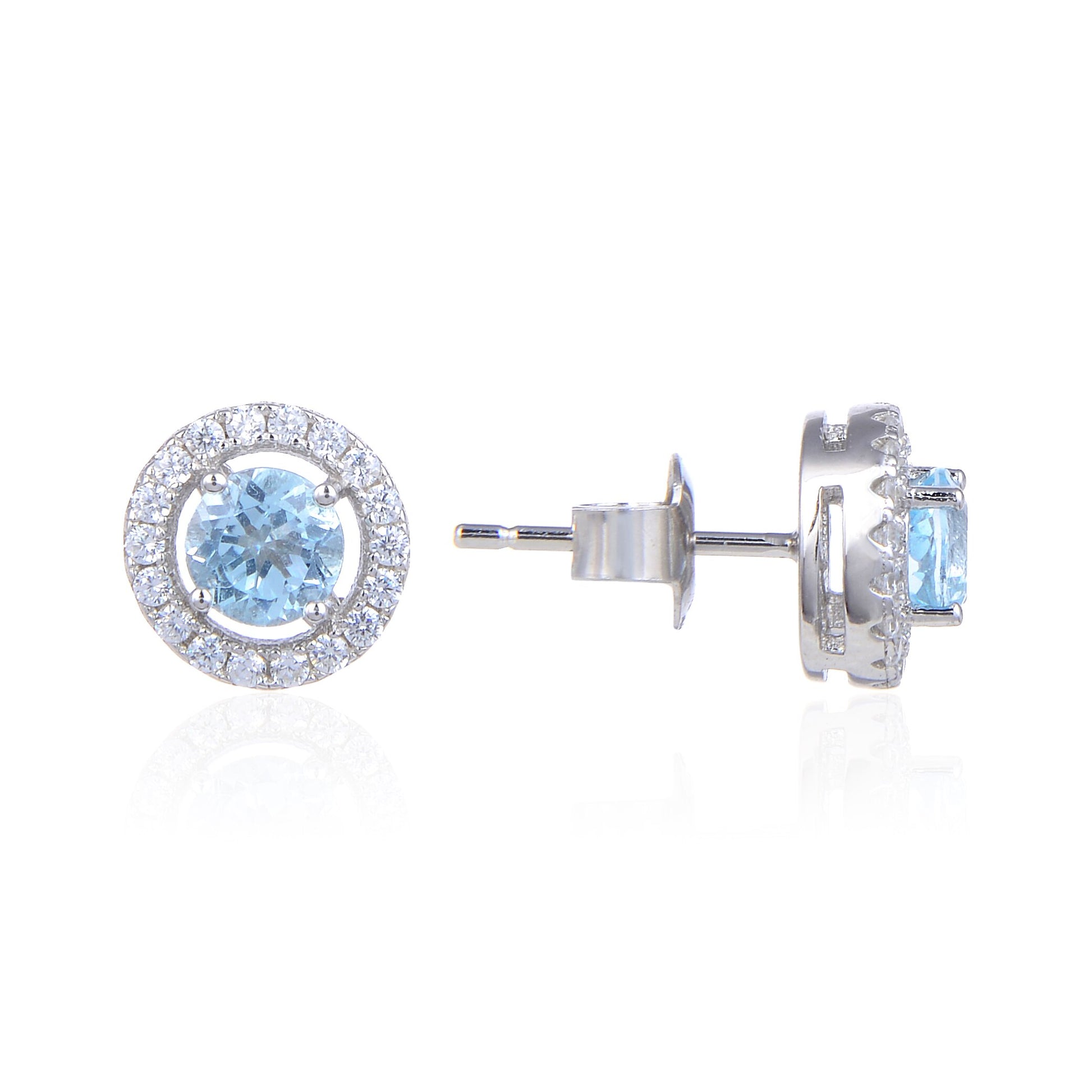 GEM&#39;S BALLET Natural Sky Blue Topaz Birthstone Halo Earrings For Women 925 Sterling Silver Classic Stud Earrings Fine Jewelry