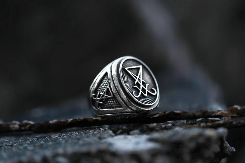 BEIER 2022 - Anillo con sello vintage de Lucifer y Satanás, diseño actualizado, estilo gótico, amuleto, brujería, wicca, joyería al por mayor