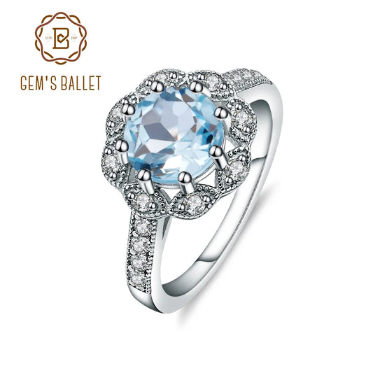 Gem's Ballet New Arrivals Natural Sky Blue Topaz Rings Genuine 925 sterling silver Wedding Engagement jewelry For Women