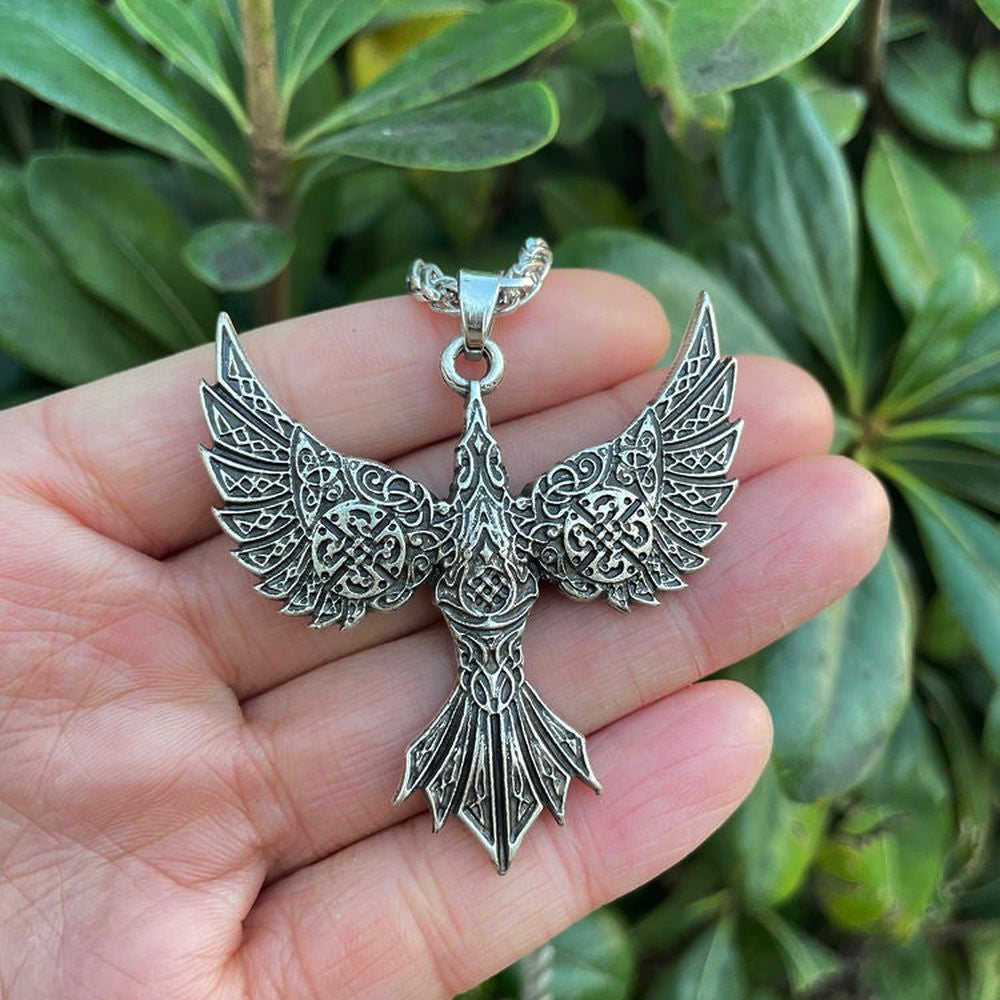 Gothic Norse Viking Soaring Phoenix Pendant Necklace Amulet Default Title