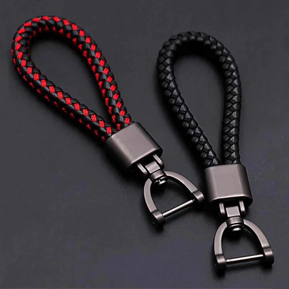 High-Grade Keychain for Men Women Rotatable Key Chain Luxury Hand Woven Leather Horseshoe Buckle Car Key Ring Holder Accessories