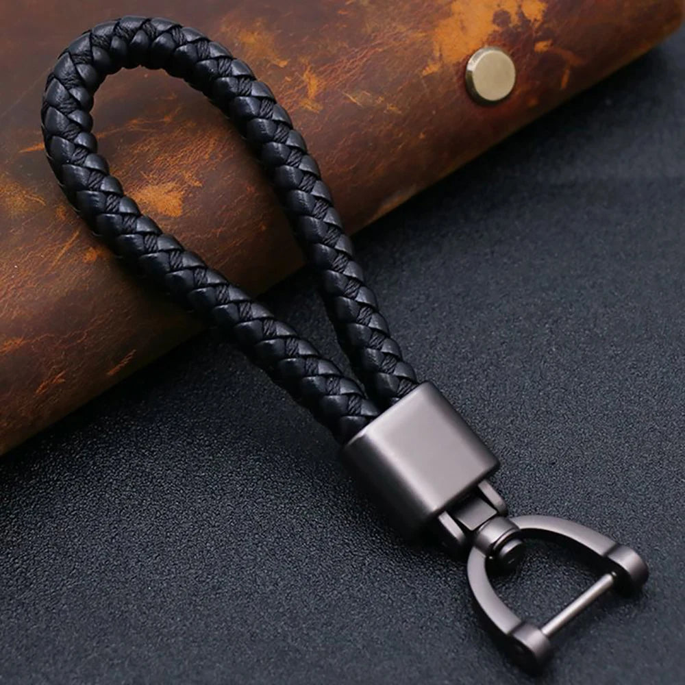 High-Grade Keychain for Men Women Rotatable Key Chain Luxury Hand Woven Leather Horseshoe Buckle Car Key Ring Holder Accessories
