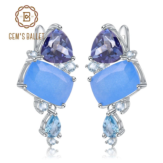 GEM'S BALLET Natural Aqua blue Calcedony Earrings 925 Sterling Silver Colorful Modern irregular Drop Earrings for Women Bijoux