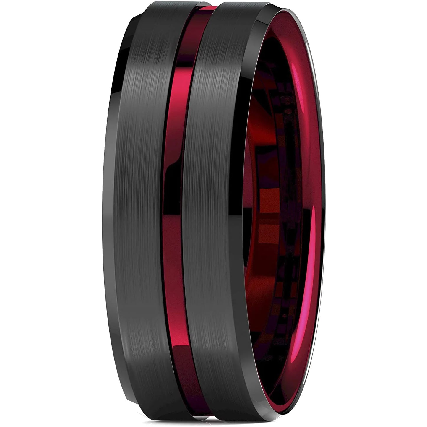 Classic Men's 8mm Black Tungsten Wedding Rings Double Groove Beveled Edge Brick Pattern Brushed Stainless Steel Rings For Men