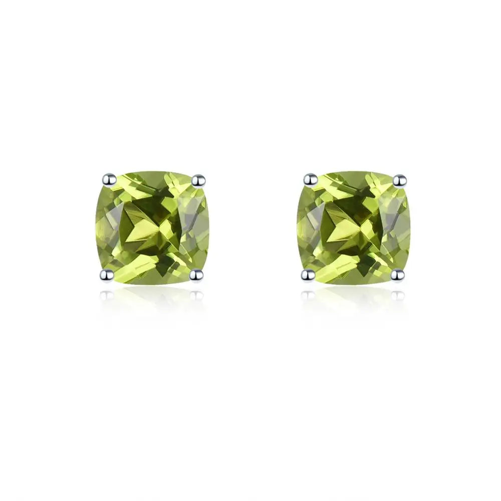 Hutang Cushion 5.0mm Genuine Diopside Stud Earrings 925 Sterling Silver Kid Earrings Korean Earings Gemstone Girls Jewelry 2020 Peridot