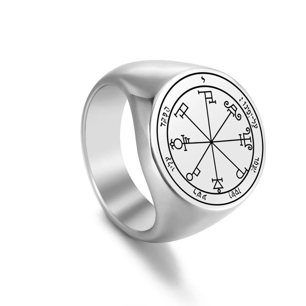 Dawapara Solomon Rings for Men Talisman Key of Solomon Amulet Punk Ring Stainless Steel Jewelry