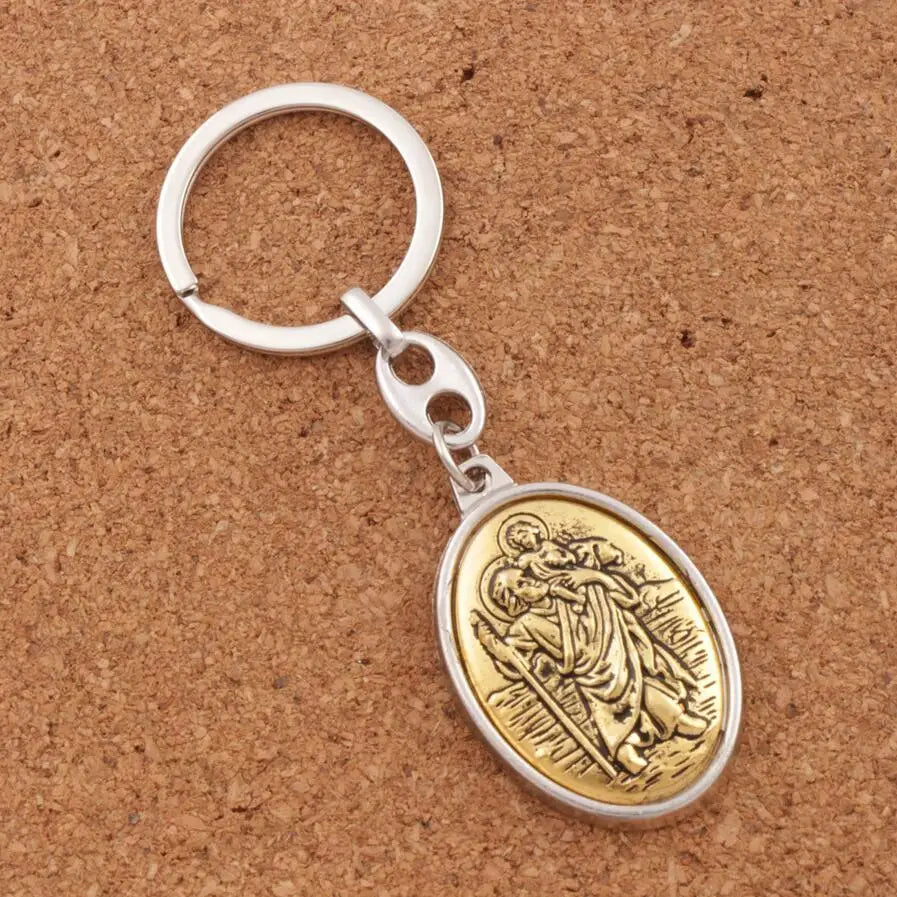1Pcs St. Christopher Medal Keychain Patron Saint Of Travelers and Motorists 2Inches Large Auto Car Protection Key Ring K1741 SSG
