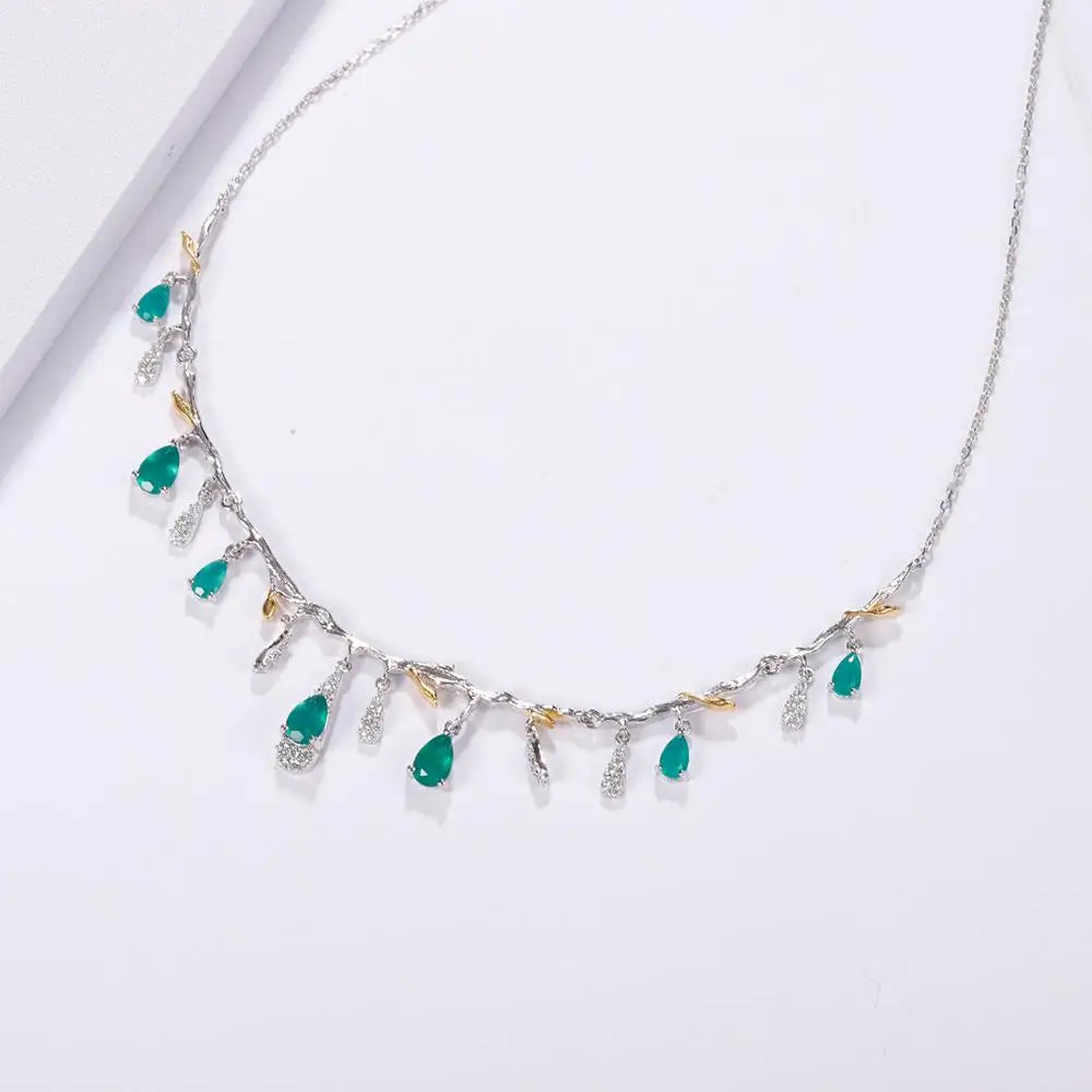 GEM'S BALLET 925 Sterling Silver Handmade Flower Bud Gemstone Necklace With Natural Sky Blue Topaz For Women Wedding Jewelry Green Agate 45cm CHINA