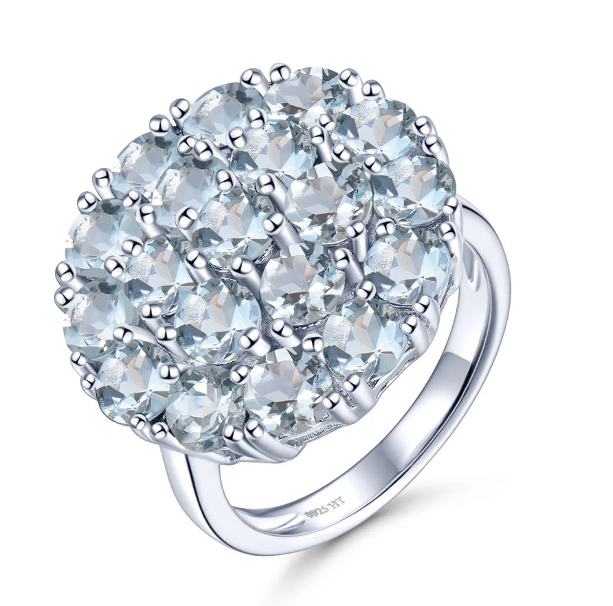 Natural Colorful Gemstone 925 Sterling Silver Rings Natural Gemstone Colorful Elegant Style Fine Jewelry Women Wedding Rings Natural Aquamarine