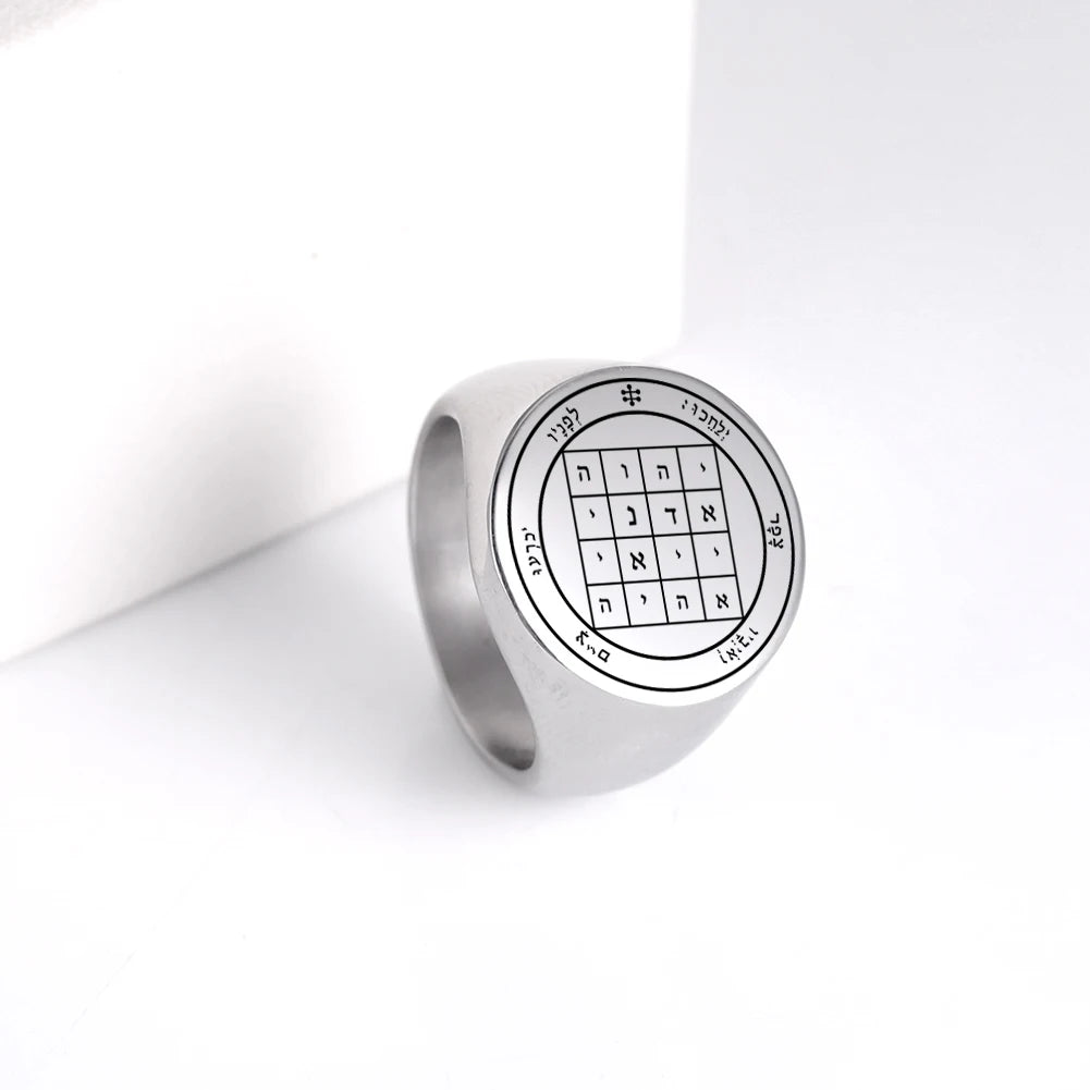 Dawapara Solomon Rings for Men Talisman Key of Solomon Amulet Punk Ring Stainless Steel Jewelry