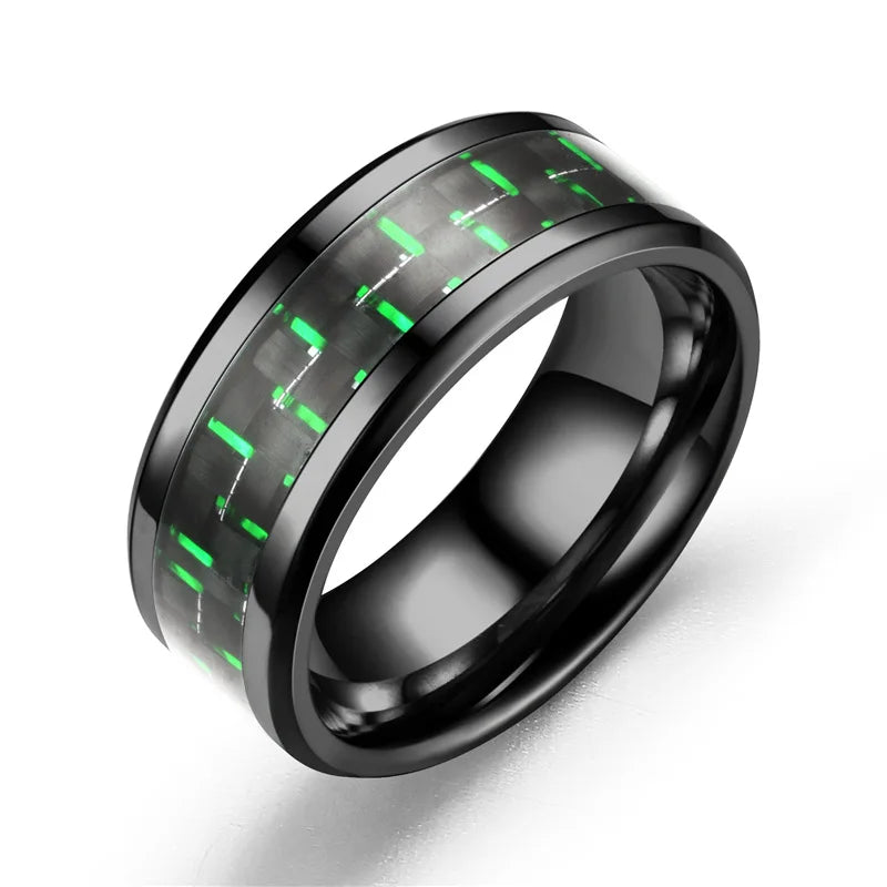 Fashion 8mm Black Stainless Steel Dragon Rings For Men Women Inlaid Blue Carbon Fiber Men Rings Punk Wedding Band Jewelry Gifts