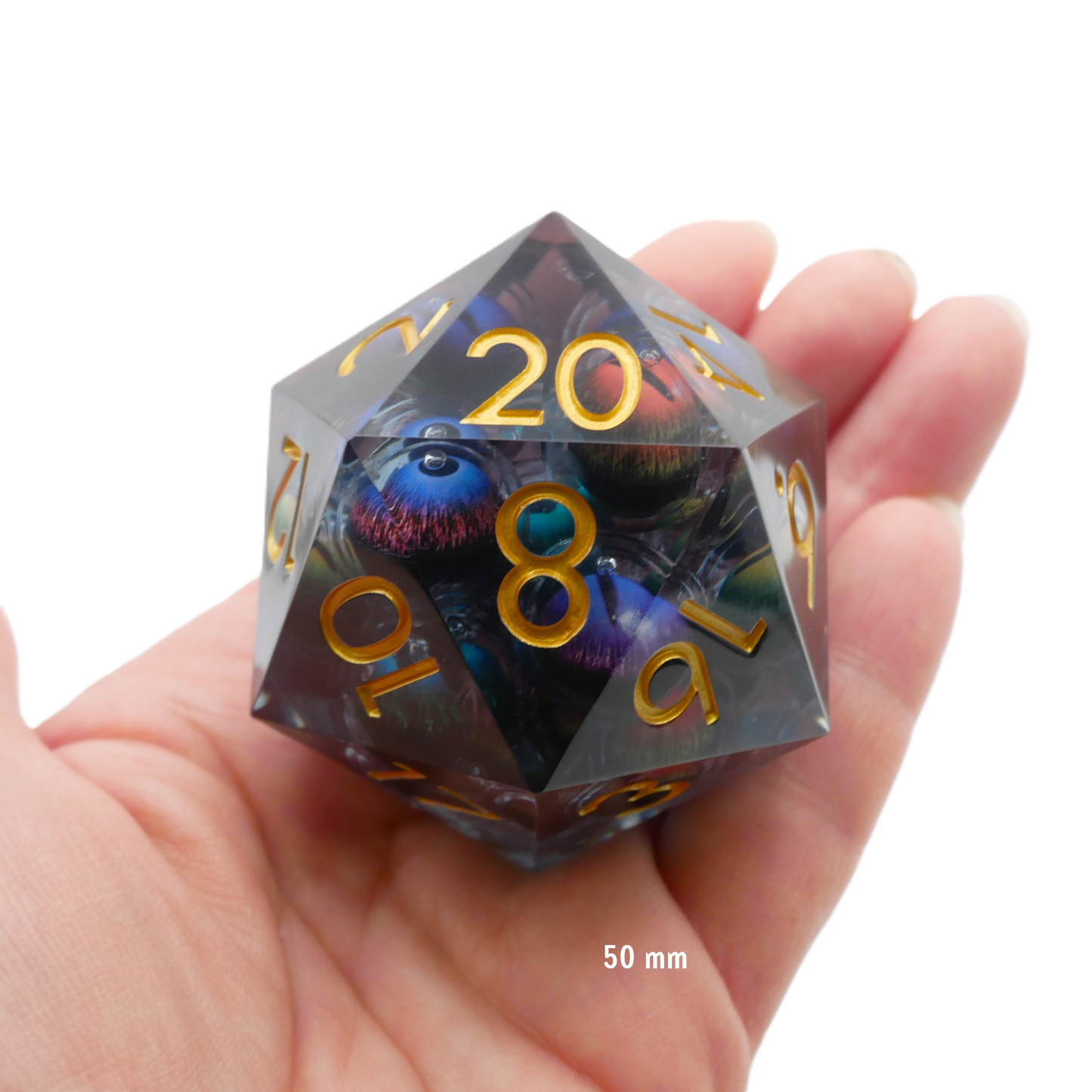 Hydra's Eyes | Giant D20 Moving Eye DnD Dice | Acrylic RPG Gaming Dice