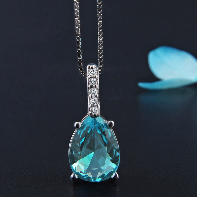 Young Topaz Pear-Shaped Carat Women Blue Crystal
