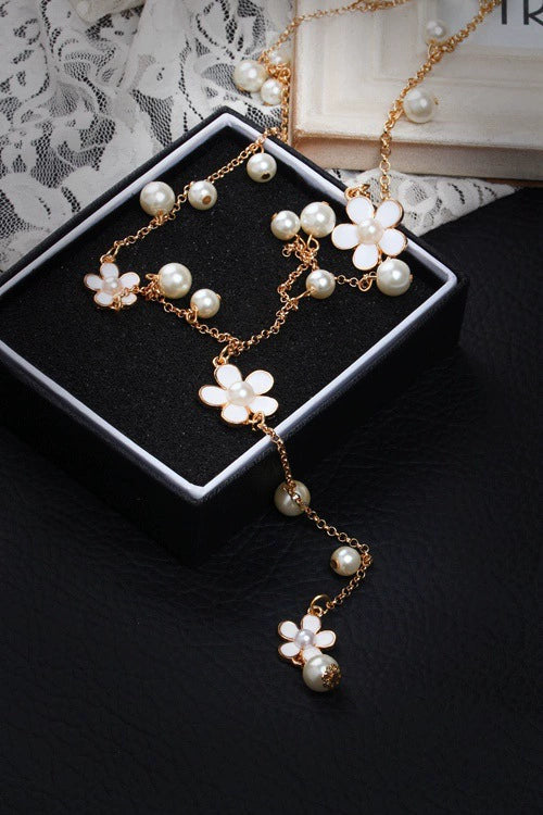 Four-Leaf Clover New Crystal Women's Necklace White Zircon Pink(Pearl Plum Blossom)