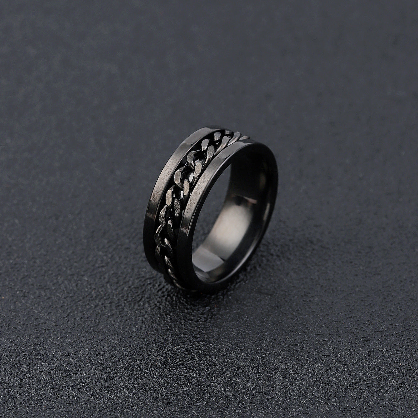 Ring Open Bottle Open Beer Ring Rotatable Decompression Men's Rotatable Chain Titanium Steel Ring Stainless Steel Jewelry All Black 5