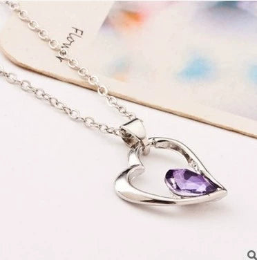 Four-Leaf Clover New Crystal Women's Necklace White Zircon Fluorescent yellow(Love purple)