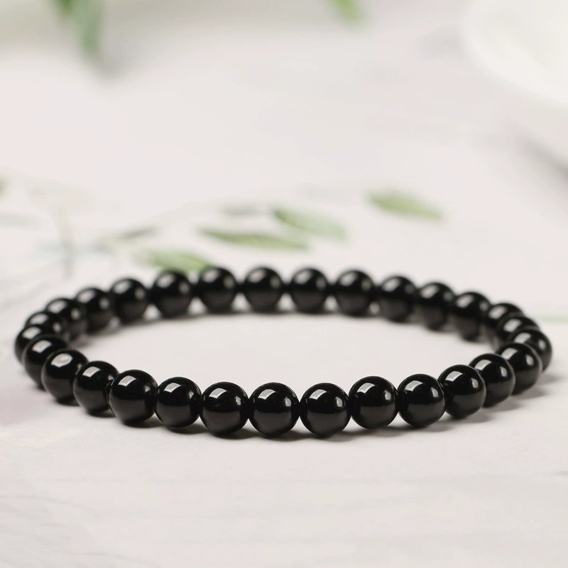 Ins Small Particles Single Circle Color Agate Chalcedony Bracelet 6mm Black Onyx