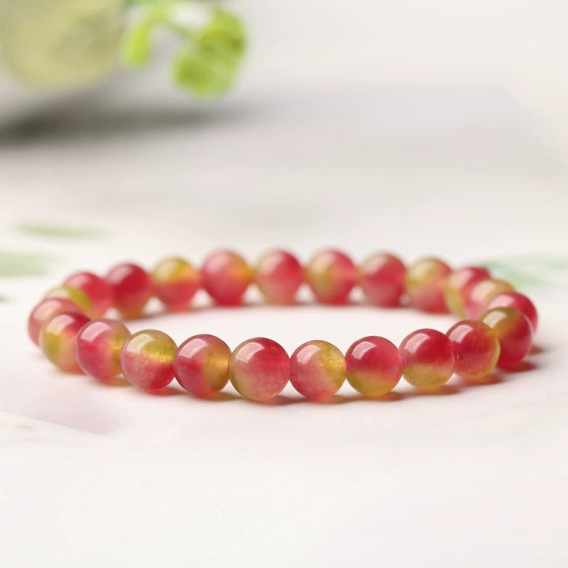 Ins Small Particles Single Circle Color Agate Chalcedony Bracelet 8mm Watermelon Chalcedony