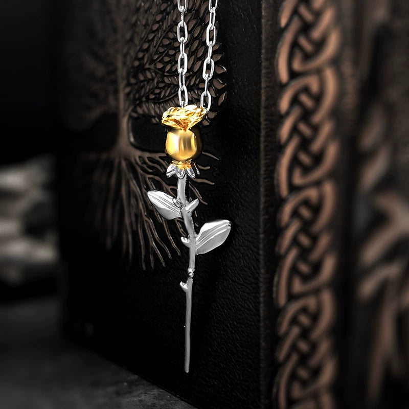 Rose Flower Necklace Women Titanium Ornament Love Golden Flower Necklace M