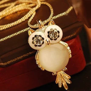 Four-Leaf Clover New Crystal Women's Necklace White Zircon White(Owl)