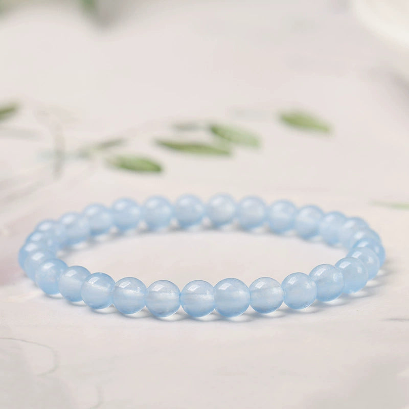 Ins Small Particles Single Circle Color Agate Chalcedony Bracelet 6mm blue chalcedony