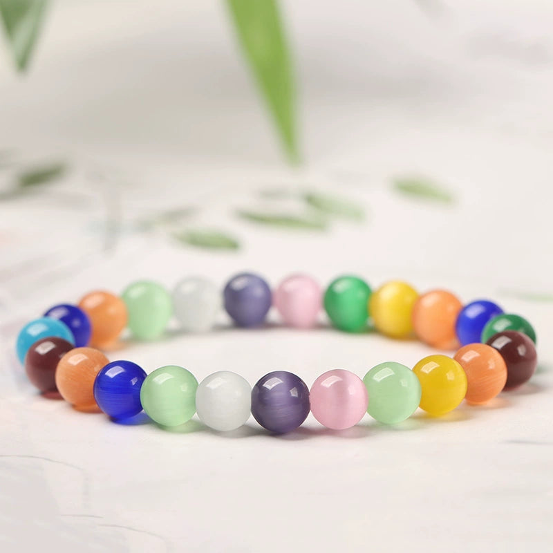 Ins Small Particles Single Circle Color Agate Chalcedony Bracelet 8mm color Cat's Eye