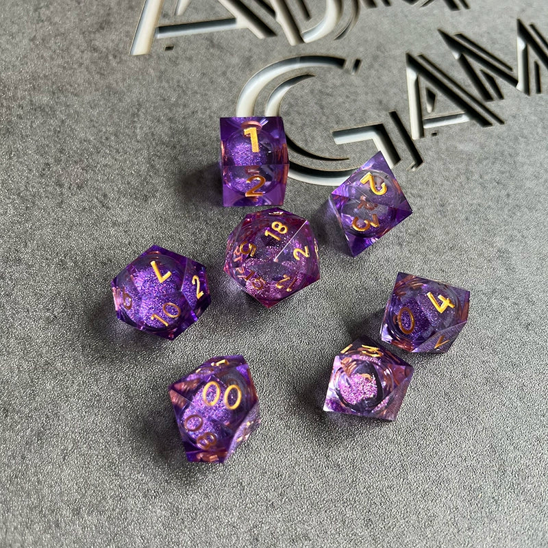7-Piece Liquid Quicksand COC Running Group Dice Suit DND Dragon and Underground City TRPG Board Game Polyhedron Dice Quicksand purple(7-grain delivery Cosmetics Bag)